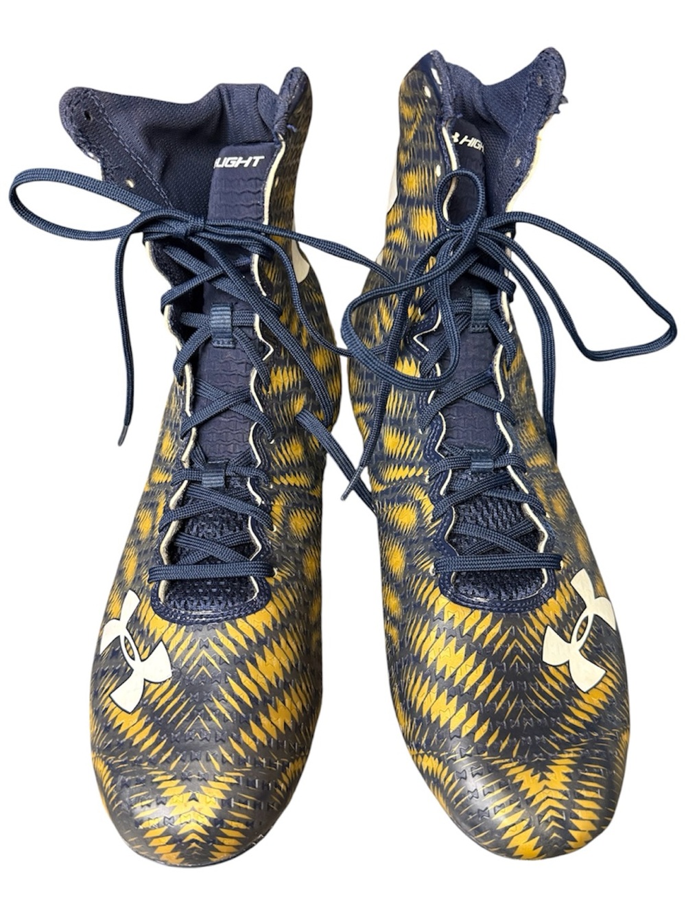 Under Armour Highlight men’s Navy and Gold High-Top Football Cleats. Size 13 - Picture 3 of 10
